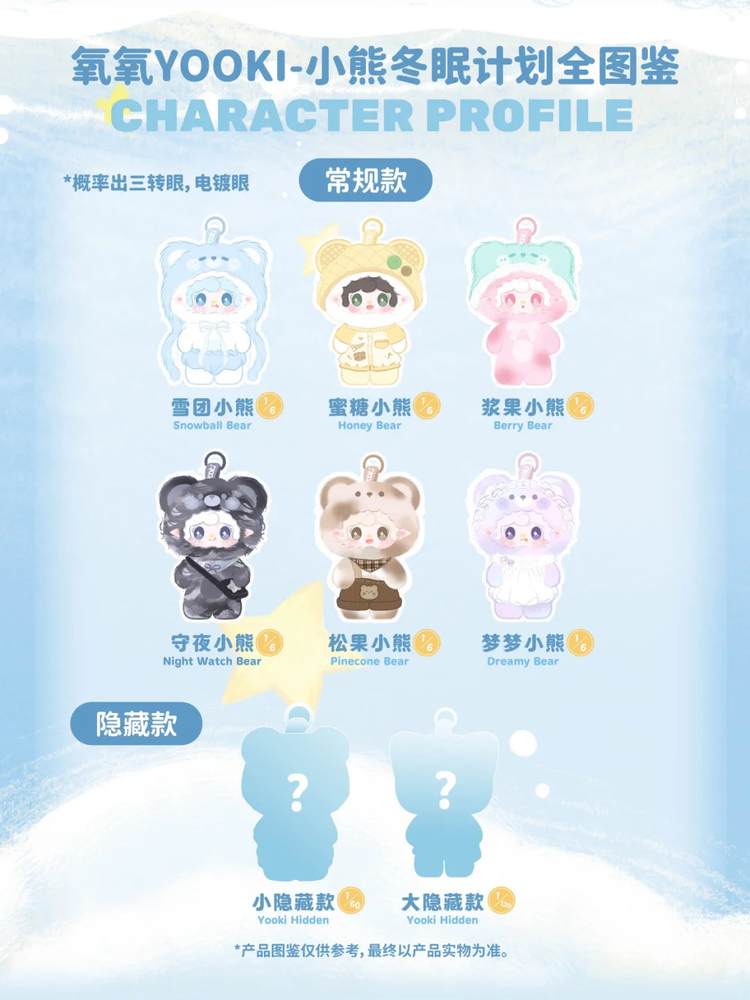 Yooki Bear's Hibernation Series Plush various eyes