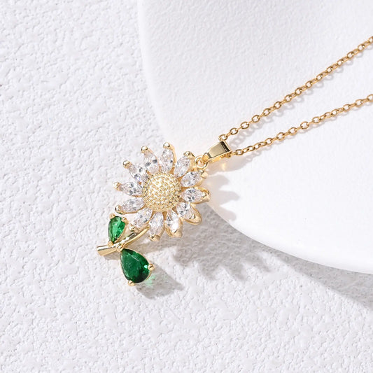 Womens Necklace rotatable flower titanium steel simple, fashionable, versatile temperament collarbone chain jewelry